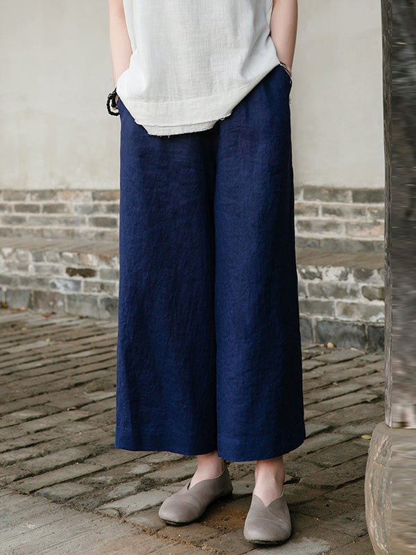 Simple Linen Column Elasticity Waist Pants