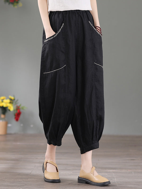 Simple Solid Color Elasticity Waist Harem Pants