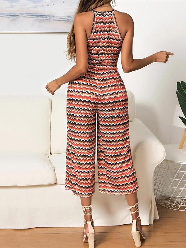 Striped Printed Sleeveless Jumpsuits