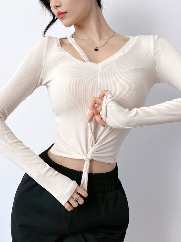 Long Sleeves Solid Color Yoga Tees