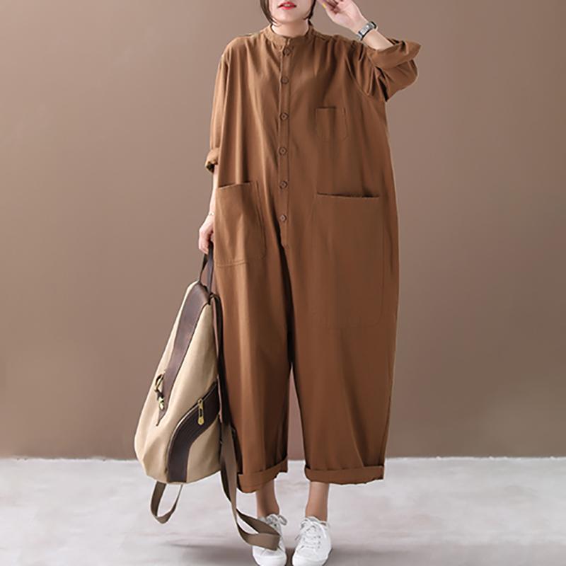 Buykud Solid Color Simple Casual Ultra-loose Rompers