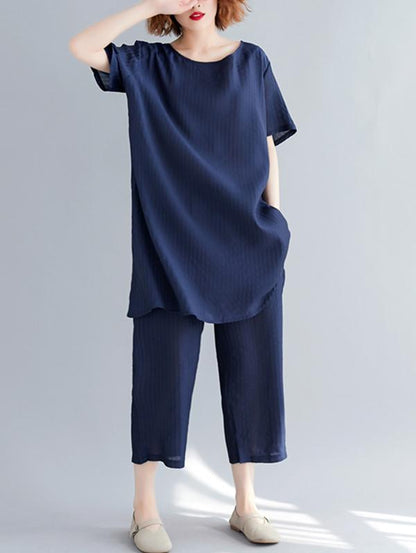 Solid T-Shirt + Straight Leg Pants Suit