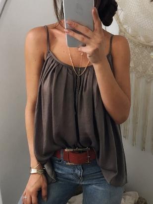 Sexy Loose Spaghetti-neck Solid Vest Top