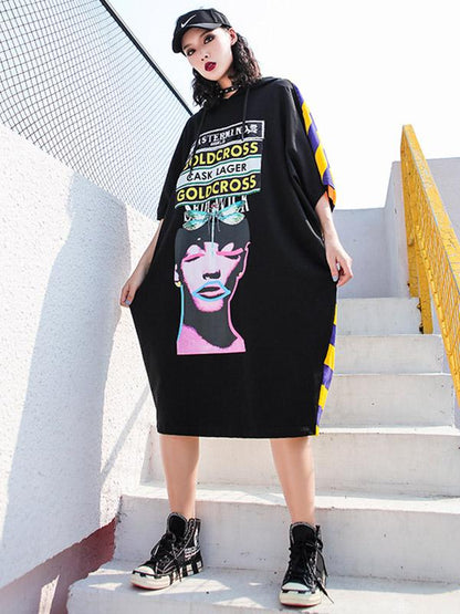 Striped Printed Loose Hoodies Dress