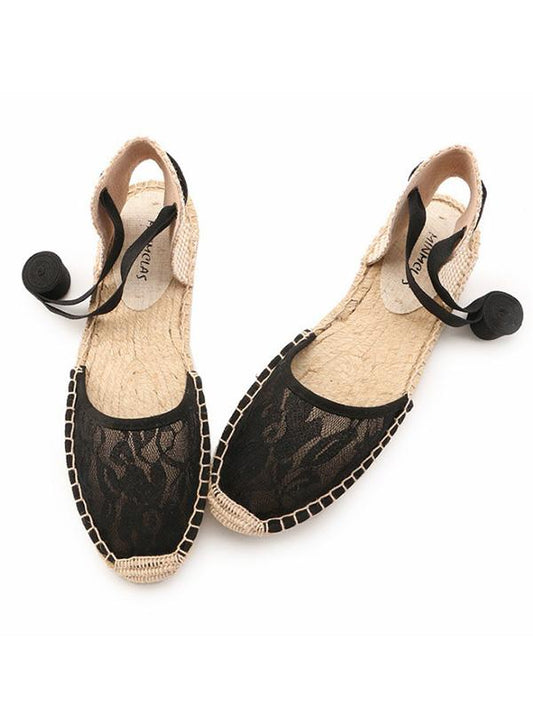 Lace Fisherman Straw&Linen Flats