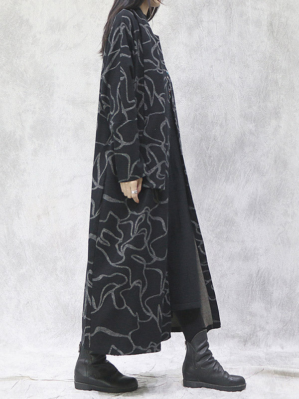 Artistic Retro Printed Split-Joint With Scarf Long Sleeves Sweater Outwear
