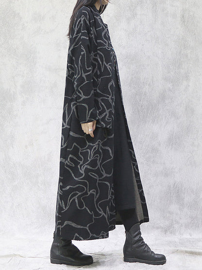 Artistic Retro Printed Split-Joint With Scarf Long Sleeves Sweater Outwear