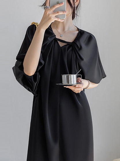 Original Stylish Solid Color Loose Pleated Midi Dress