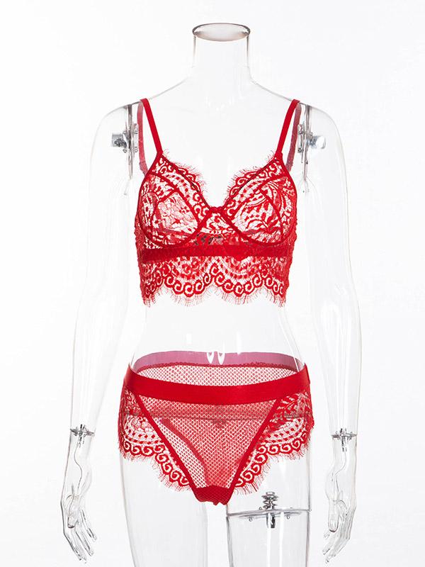 Eyelash Lace See-Through Lingerie Set