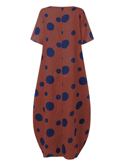 Casual Polka-Dot Batwing Sleeves Round-Neck Maxi Dress