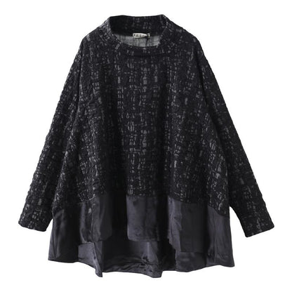 Buykud Spliced Pure Color Turtleneck Long Sleeve Blouse