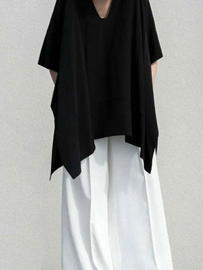 Loose V-neck Split-joint Batwing Sleeves T-shirt