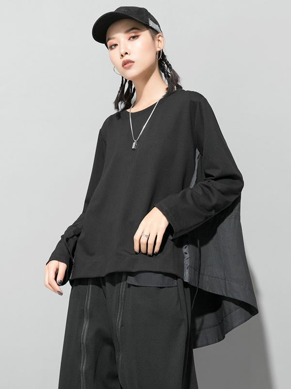 Simple Irregularity Round-Neck T-Shirts Tops