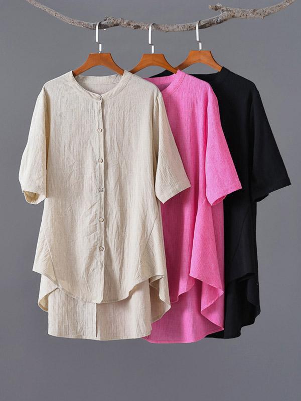 Vintage Irregularity Solid Blouses&Shirts Tops