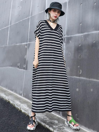 Striped V-neck Dress