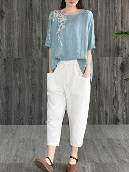 Loose Embroidered Cotton T-shirt