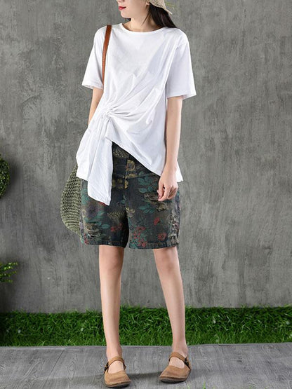 Cotton Asymmetric Solid T-Shirt