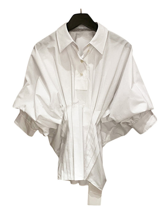 Original Solid Color Lapel Batwing Sleeve Blouse Tops