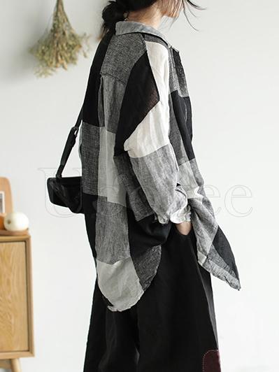 Retro Linen Plaid Long Shirt