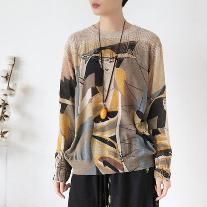 Buykud Casual Cartoon Character Printed Loose Sweater