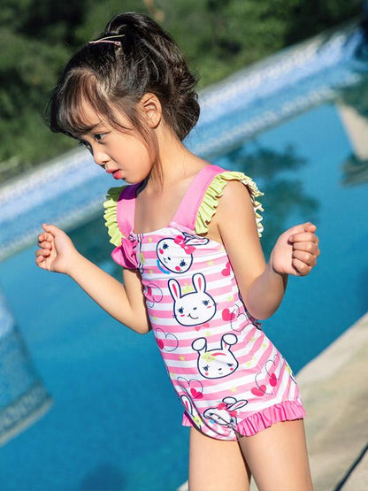AONIHUA Bunny Printed Bowknot Decorated Girl Swimwear