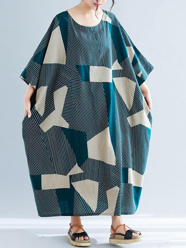 Plus Size Loose Geometric Pattern Maxi Dresses