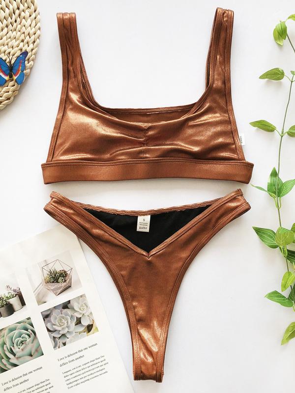 Solid Color Split Bikini Swimsuit
