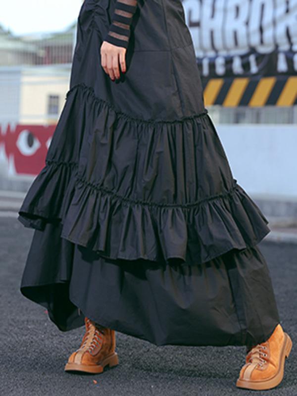 Loose Black Cropped Mermaid Tiered/Layeres Skirt