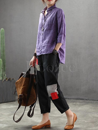 Linen Vintage Lapel Blouse