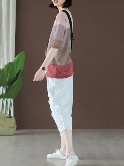 Casual Meryl Striped Split-side T-shirt