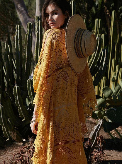 Lacy Split-joint V-neck Maxi Cover-up Dress