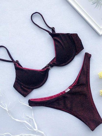 Balconette Lace-up Iridescent Bikini Set