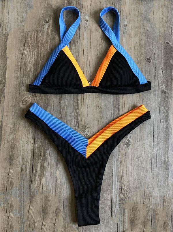 Triangles Colors Hemming Bikini Swimsuit