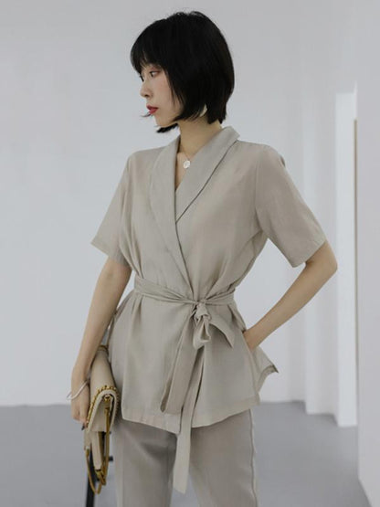 Literary Lace-up Slim Shirt