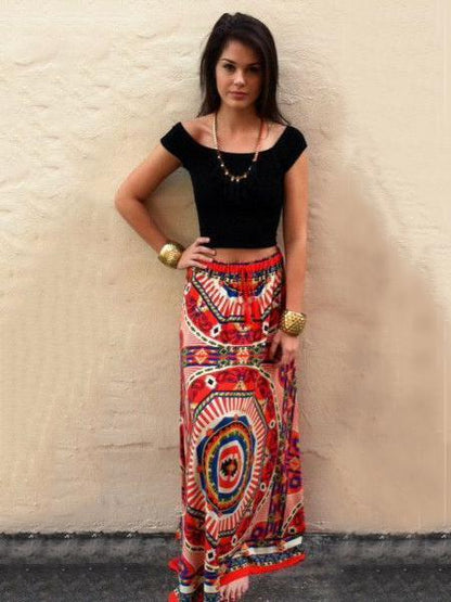 Bohemia Floral-printed Long Skirt Bottoms