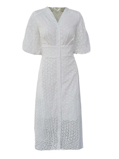 New Puff Sleeve High Waist Midi Dress
