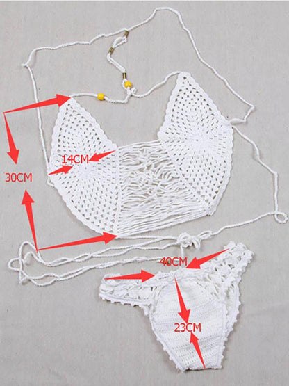 Crochet Hollow  Backless Split Bikini Swimsuit