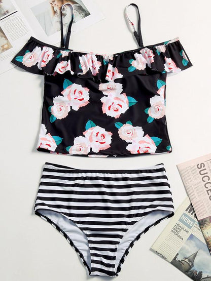 High Waisted Off-the-shoulder Falbala Tankini