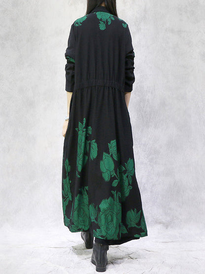 Artistic Retro Loose Floral Printed Buttoned Notched Collar Long Sleeves Outwear
