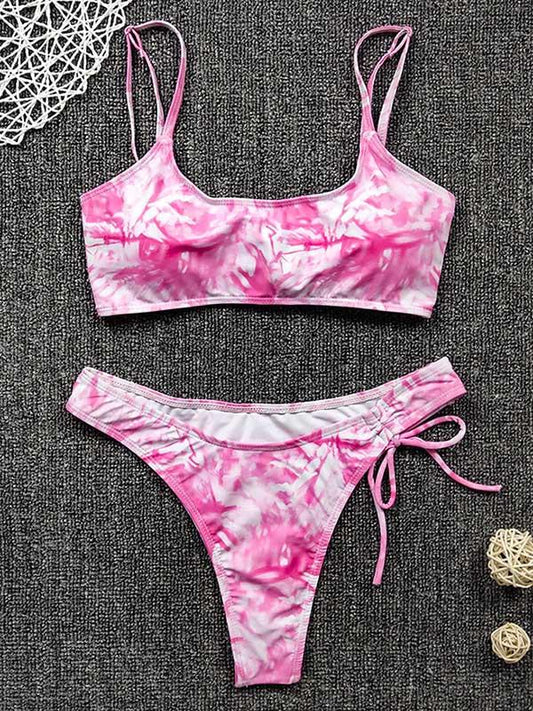 Tie-Dyed Backless Bandage Split Bikini Swimsuit