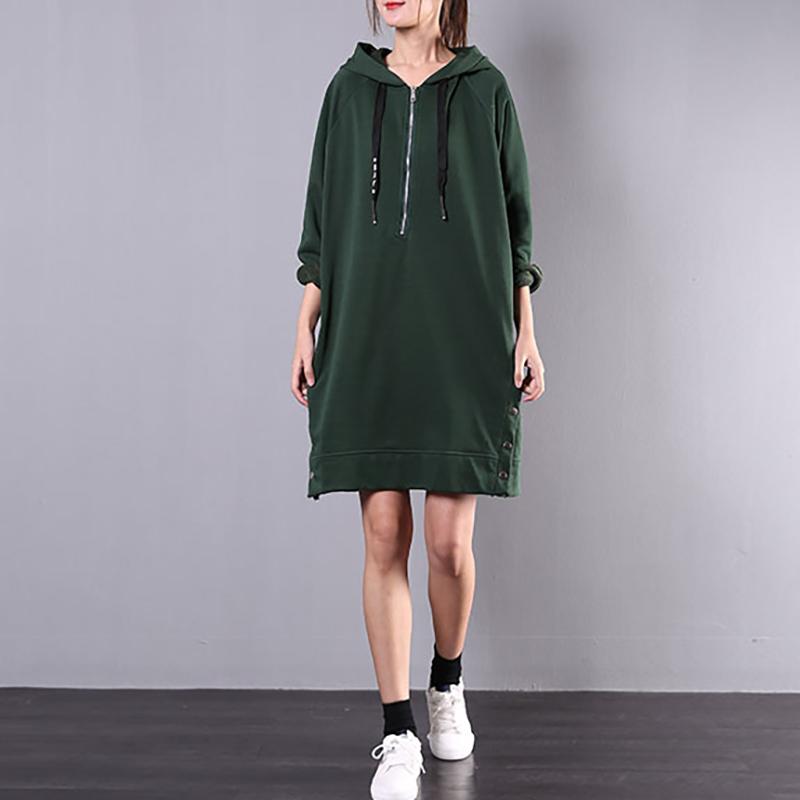 Buykud Fashion Solid Color Soft Comfortable Hooded Dress