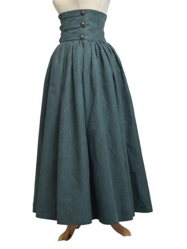 Plain High Waist Pleated Retro Skirt