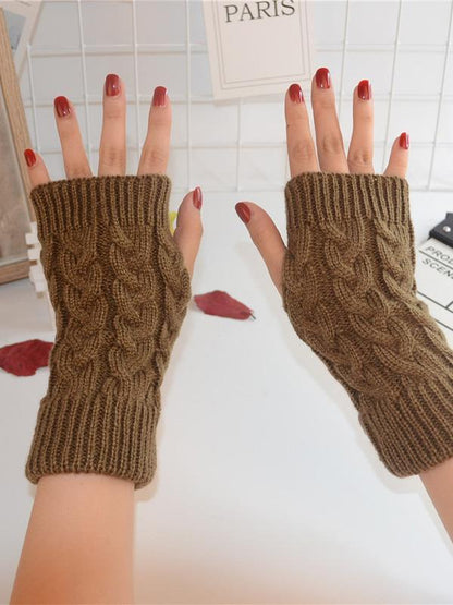 Threaded Half Finger Knit Gloves