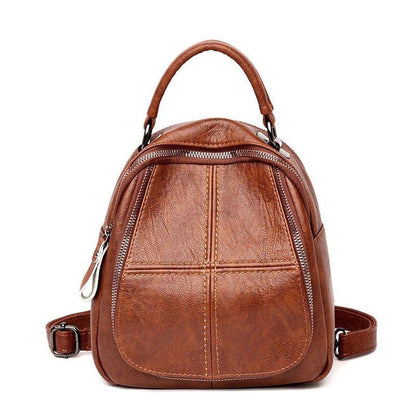 Women Faux Leather Shoulder Bag Solid Color Multi-function Backpack