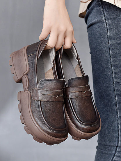 Vintage Cow Leather Low-Top Platform Loafers