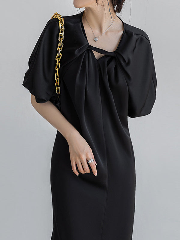 Original Stylish Solid Color Loose Pleated Midi Dress