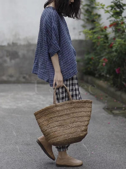 Retro Linen Plaid Casual Harem Pants