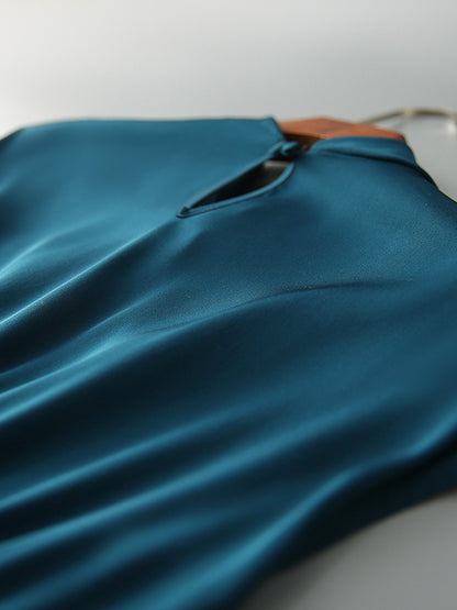 Elegance Blue Tied Cap Sleeve Long Dress