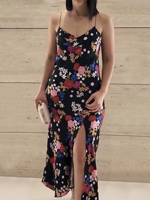 Sexy Cropped Split-side Printed Midi Dresses