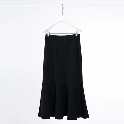 Elastic Waist Ruffles Winter Calf Length Skirt